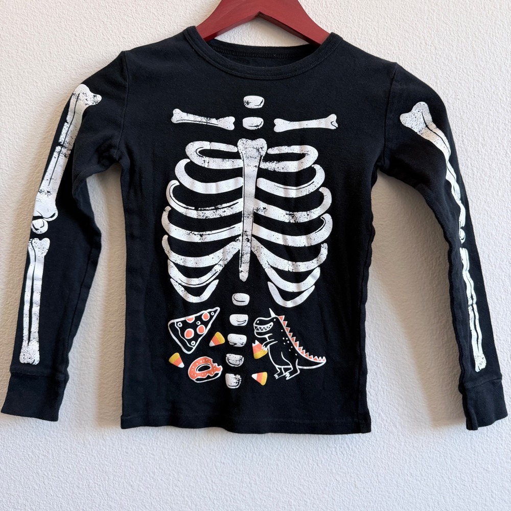 Cat & Jack Kids Skeleton Dinosaur Pizza Pajama Set Black Size 10 Halloween PJs